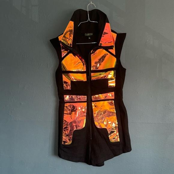 Dolls Kill Pants - CLUB EXX LARGE CHROMATIC FESTIVAL ROMPER ZIP UP